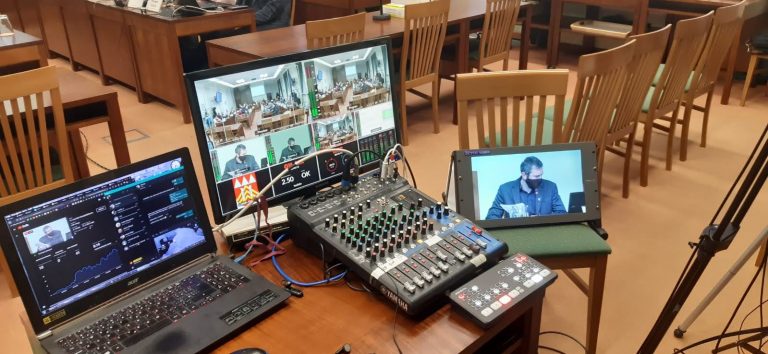 Redakce LTV Příbor při natáčení, únor 2021